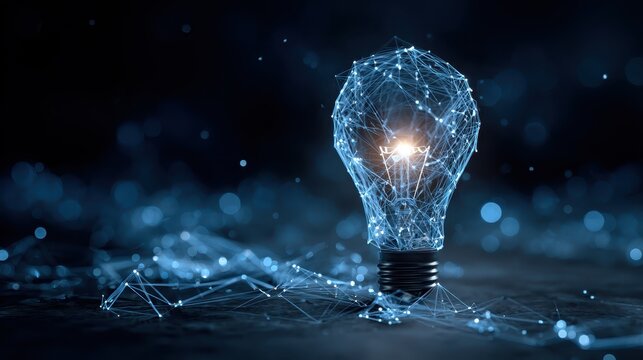 Artistic rendering of a light bulb with digital connections representing innovation and creativity