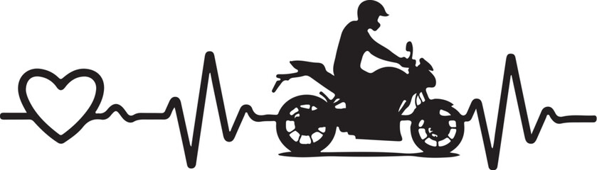 Fototapeta premium Motorcycle rider silhouette on heartbeat line with heart