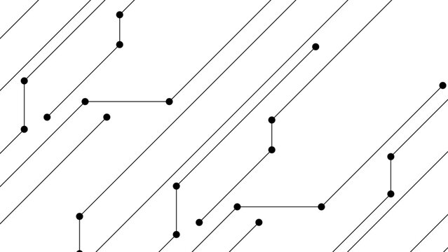 Abstract Minimal Circuit Line Pattern &mdash; Modern Black and White Geometric Background with Tech-Inspired Lines and Connection Nodes. Electronic Networks, and High-Tech Communication