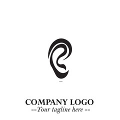 Fototapeta premium Elegant Ear Logo Symbol in Black on White Background with Minimalist and Modern Design