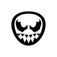 Black and white oval shaped mask with sharp teeth and eye like shapes isolated on a white background design