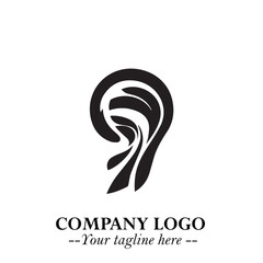 Obraz premium Elegant Ear Logo Symbol in Black on White Background with Minimalist and Modern Design
