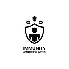 Shield protecting person from viruses and bacteria symbolizing immune system defense