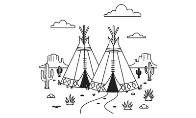 Historical and Cultural Landmark Silhouettes and Line Art Collection – Temples, Stonehenge, Teepees, and Ancient Symbols