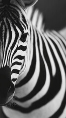 Zebra close-up with black and white stripes showing detailed animal pattern and texture