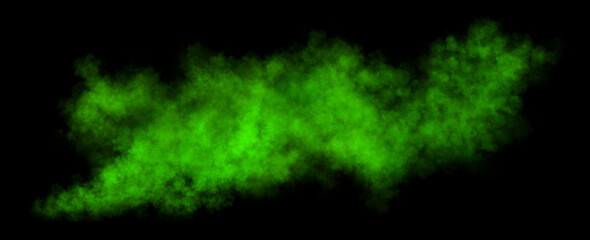 Vibrant green smoke cloud trail on transparent background with realistic puff explosion effect and chemical spray