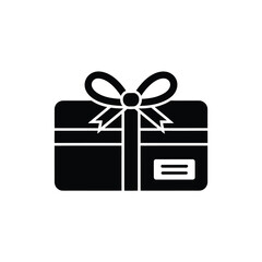 Simple black silhouette of a wrapped gift box with a bow