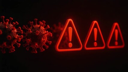 A dramatic illustration of COVID-19 warning signs illuminated in red, symbolizing the urgency and seriousness of the pandemic. - Powered by Adobe