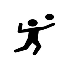 Silhouette of a person with one arm raised and another arm extended towards a ball above their head