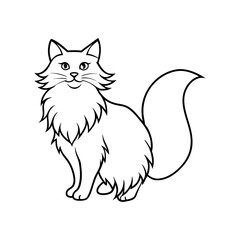 Obraz premium A majestic long-haired cat, like a Persian, rendered with flowing, wispy line art that captures the texture of its voluminous fur. Minimal internal detail