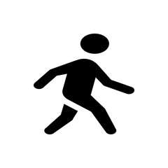 Silhouette of a walking person with a round head and outstretched arms in a simple black and white design