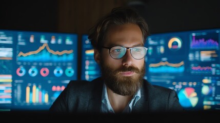 Portrait of marketing manager analyzing data, high resolution, ultra detailed, realistic lighting, 8k, professional photography quality