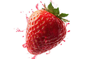 A strawberry with green leaves on a white background. With PNG image