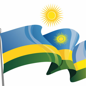 Rwanda flag waving with sun symbol vector illustration isolated on white