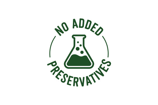 Green circular stamp with a laboratory flask icon indicating no added preservatives