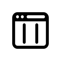 Illustration of a stylized browser window with three circles and two vertical bars inside, black outline