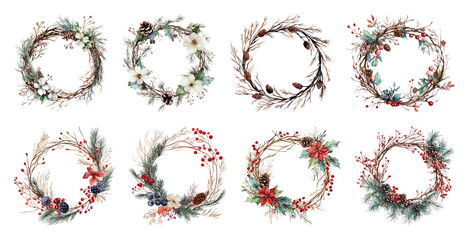 PNG Elegant festive floral wreaths collection, element set on transparent background