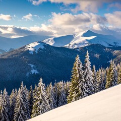 Stunning winter vista of snow-covered mountains with vibrant blue sky