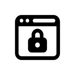 Black and white secure web browser icon with a padlock in the middle of the screen and rounded corners