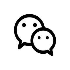 Two overlapping speech bubbles with circular elements resembling eyes in a minimalist black and white design