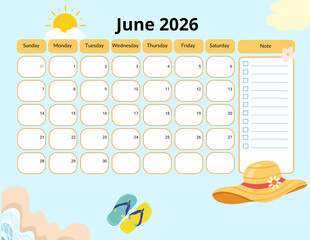 2026 Monthly calendar, Pastel seasonal 