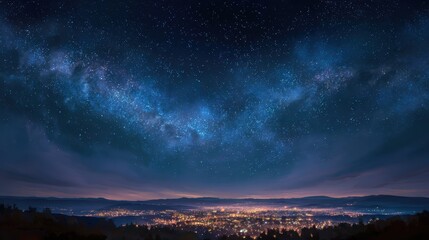 Fototapeta premium Captivating night sky over a glowing city filled with stars and twinkling lights