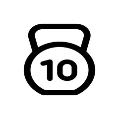 Illustration of a black kettlebell with the number ten in the center for fitness and exercise use