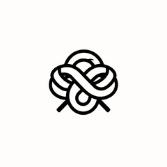 Fototapeta premium Abstract knot-like design with interweaving lines and a minimalist, modern aesthetic on a white background.