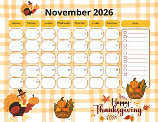 2026 Monthly calendar, Pastel seasonal 