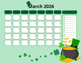 2026 Monthly calendar, Pastel seasonal 