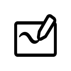 Illustration of a drawing pad with a wavy line and a pencil on it in a simple black and white outline