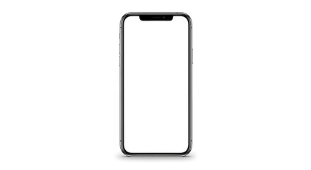 Modern Smartphone Mockup with Blank White Screen and Notch, Isolated on Clean White Background for App UI/UX Design and Digital Content Display