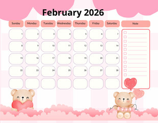 2026 Monthly calendar, Pastel seasonal 