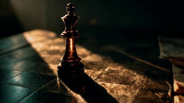 Dramatic light isolates a chess king on worn parchment, telegraphing strategy, patience, and checkmate thinking&mdash;crafted for leadership messaging, competitive positioning, and decision‑making content