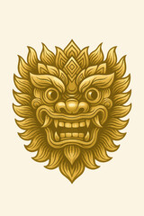 Golden Balinese Barong Mask with Ornate Details – A Symbol of Goodness and Protection