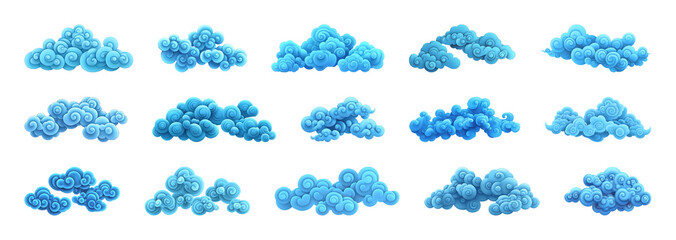 PNG Whimsical blue cloud illustrations, element set on transparent background