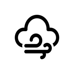 Illustration of a black cloud with wind blowing from it on a white background weather forecast icon style