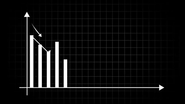 Animated down white graph video on Dark background. business down graph with arrow , losses, failure