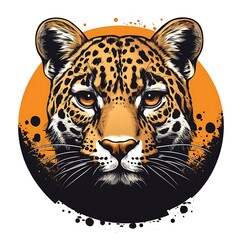 Close up portrait of a jaguar head with orange circle photo background big cat wild animal