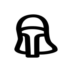 Stylized black outline of a bell shape with a curved top and a narrow base on a white background