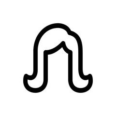 Illustration of a simple black outline of a woman's hairstyle with bangs and shoulder length hair style