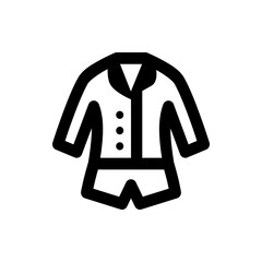 Illustration of a short sleeved button down shirt and shorts outfit with a thick black outline style