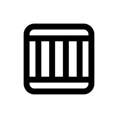 Illustration of a black rounded rectangle with two vertical white lines inside on a white background