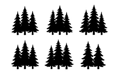 Obraz premium Silhouette collection of pine tree groups for nature designs