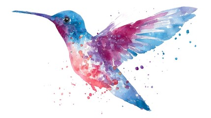 Obraz premium Flying hummingbird logo with soft watercolor style and clean outline. Concept: freedom, creativity, elegance, positive energy — used for art, beauty, wellness, handmade, and creative brands.