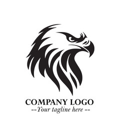 Head of Eagle Logo Symbol in Black on the White Background with Strong Elegant Design