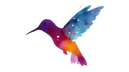 Obraz premium Flying hummingbird logo with soft watercolor style and clean outline. Concept: freedom, creativity, elegance, positive energy — used for art, beauty, wellness, handmade, and creative brands.