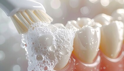 Extreme Close-Up of Toothpaste Foam Being Brushed on Tooth Enamel