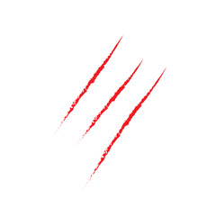 Red claw marks on a white background.