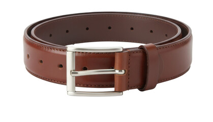 A Detailed Full Shot Of A Brown Leather Belt With A Silver Buckle And A Black Background